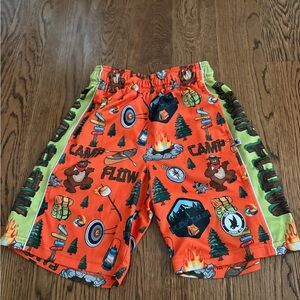 Kids Orange Camp Print Athletic Shorts